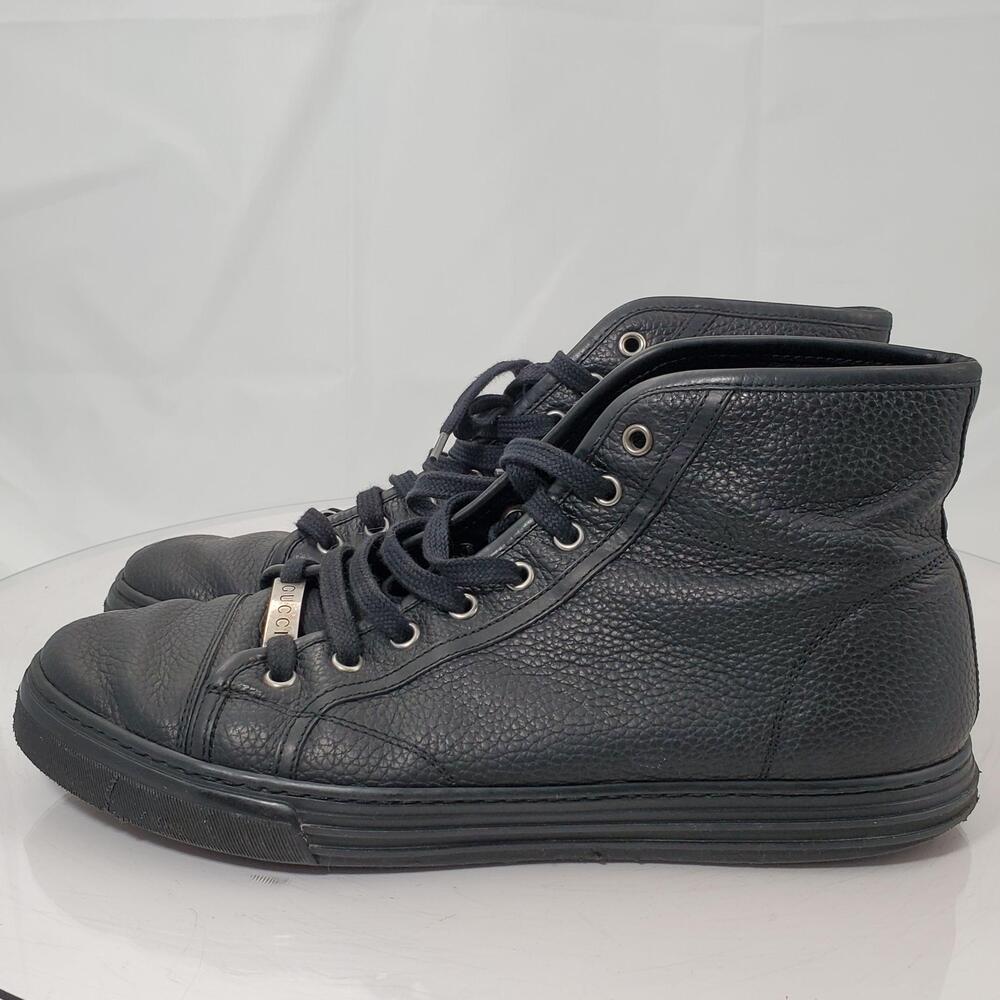 SMOKE ODOR Gucci 303068 Shoes Men 9 Black Leather High Top Logo Sneakers